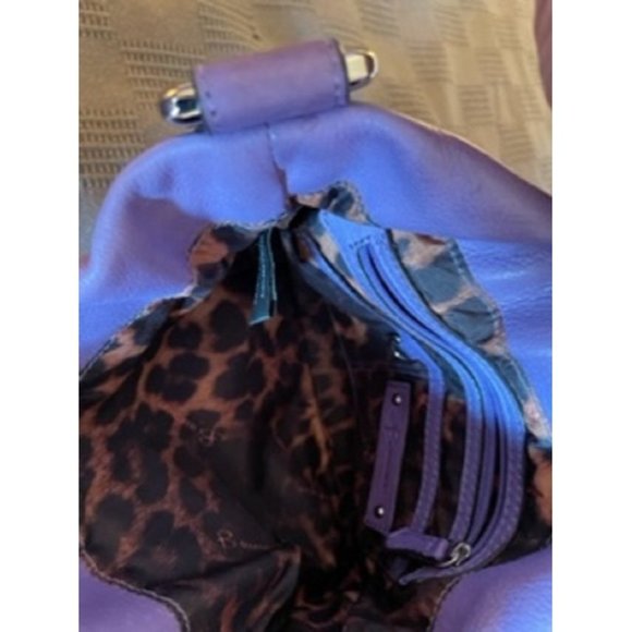 *B Makowsky Shoulder Bag Purple Leather Satchel - Picture 7 of 12